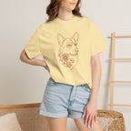 Minimalistic Corgi Pet Botanical Line Art — Cozy Flower Dog Lounge Graphic T-Shirt — view 23