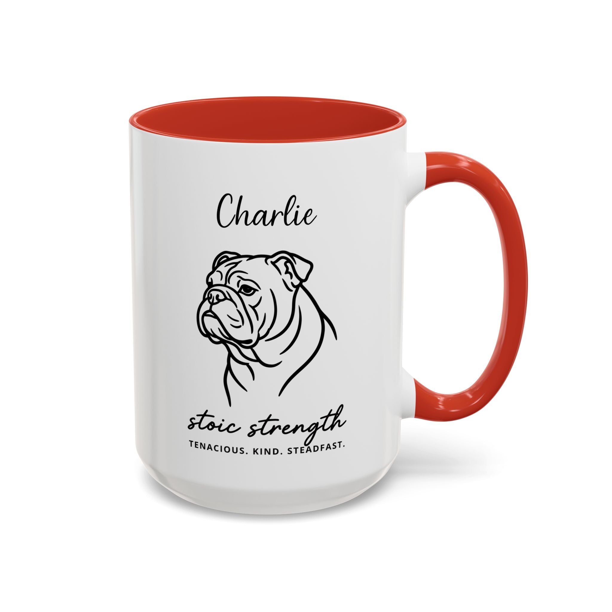 Custom Name Bulldog Portrait Illustration Accent Coffee Mug (11, 15oz) - Stoic Strength - Tenacious, Kind, Steadfast — view 39