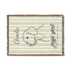 Custom Name Beagle Minimalistic Line Art Woven Blanket — "Joyful Spirit - Merry, Amiable, Curious" Striped Dog Throw — Aspen Paws
