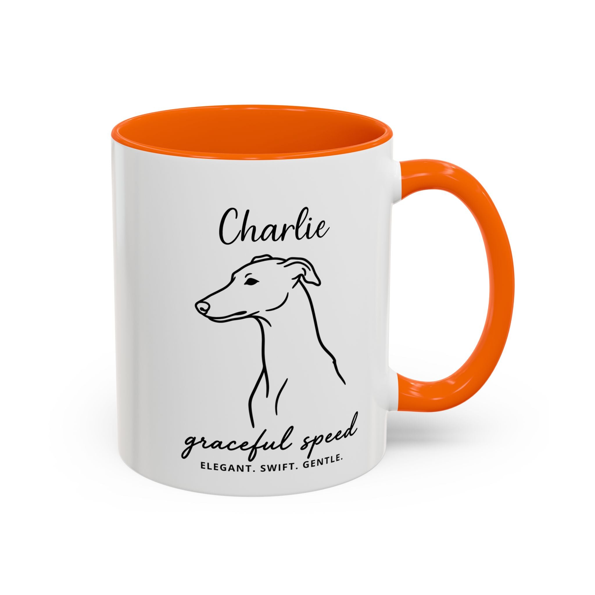 Custom Name Greyhound Portrait Illustration Accent Coffee Mug (11, 15oz) - Graceful Speed - Elegant, Swift, Gentle