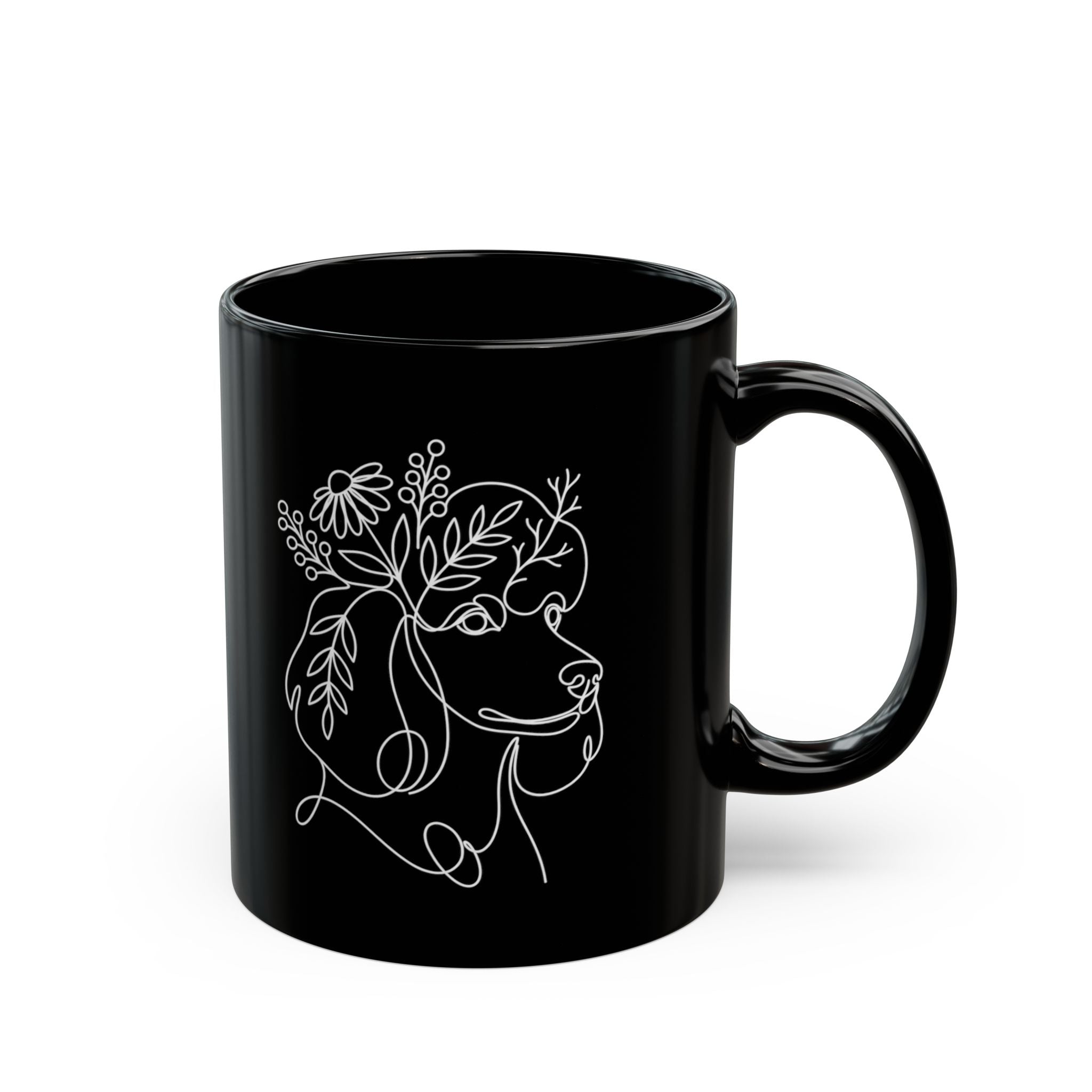 The Floral Poodle Mug — Custom Name, Black Ceramic — view 2