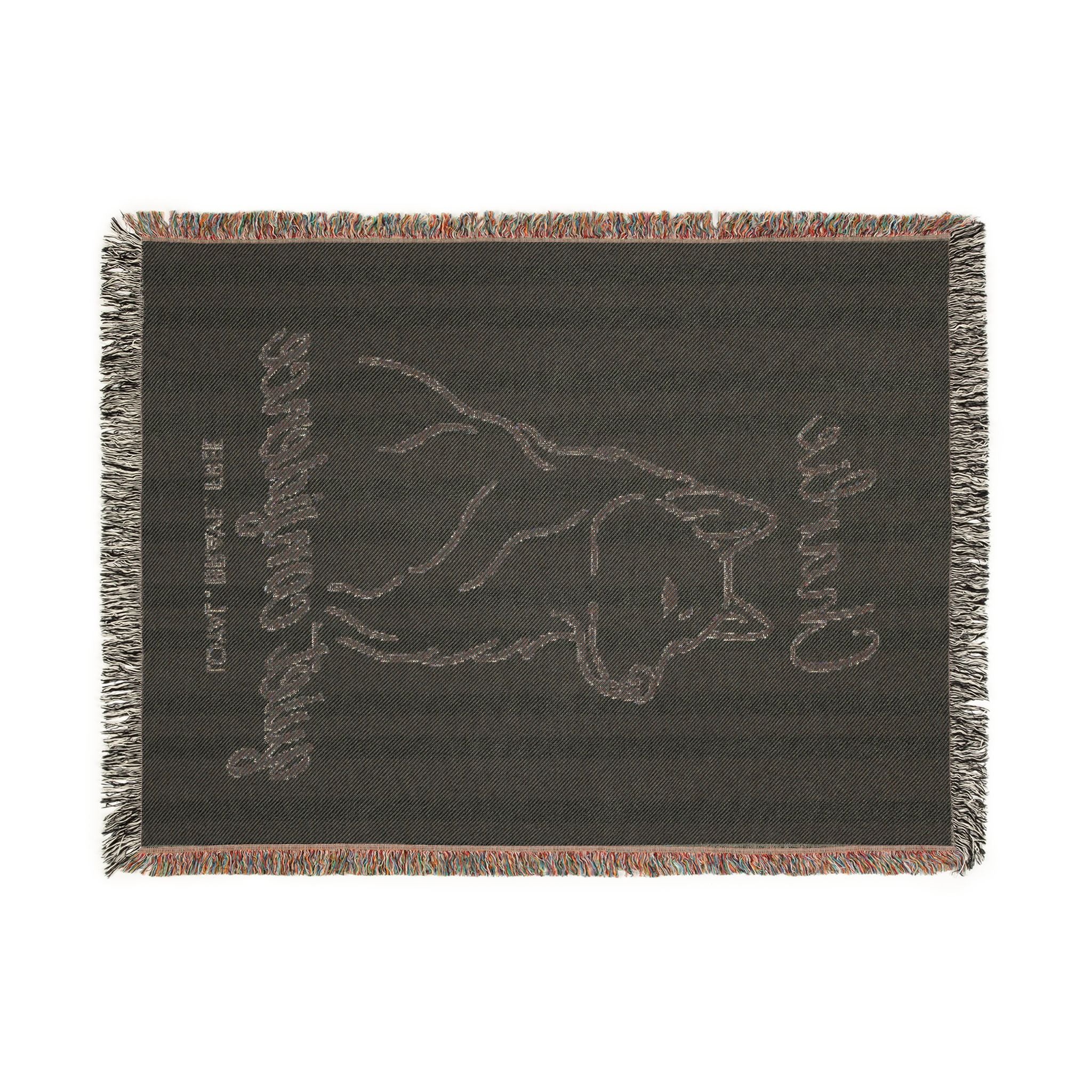 Custom Name Husky Minimalistic Line Art Woven Blanket — "Quiet Confidence - Loyal, Brave, Free" Striped Dog Throw (Seafoam & Charcoal) — view 12