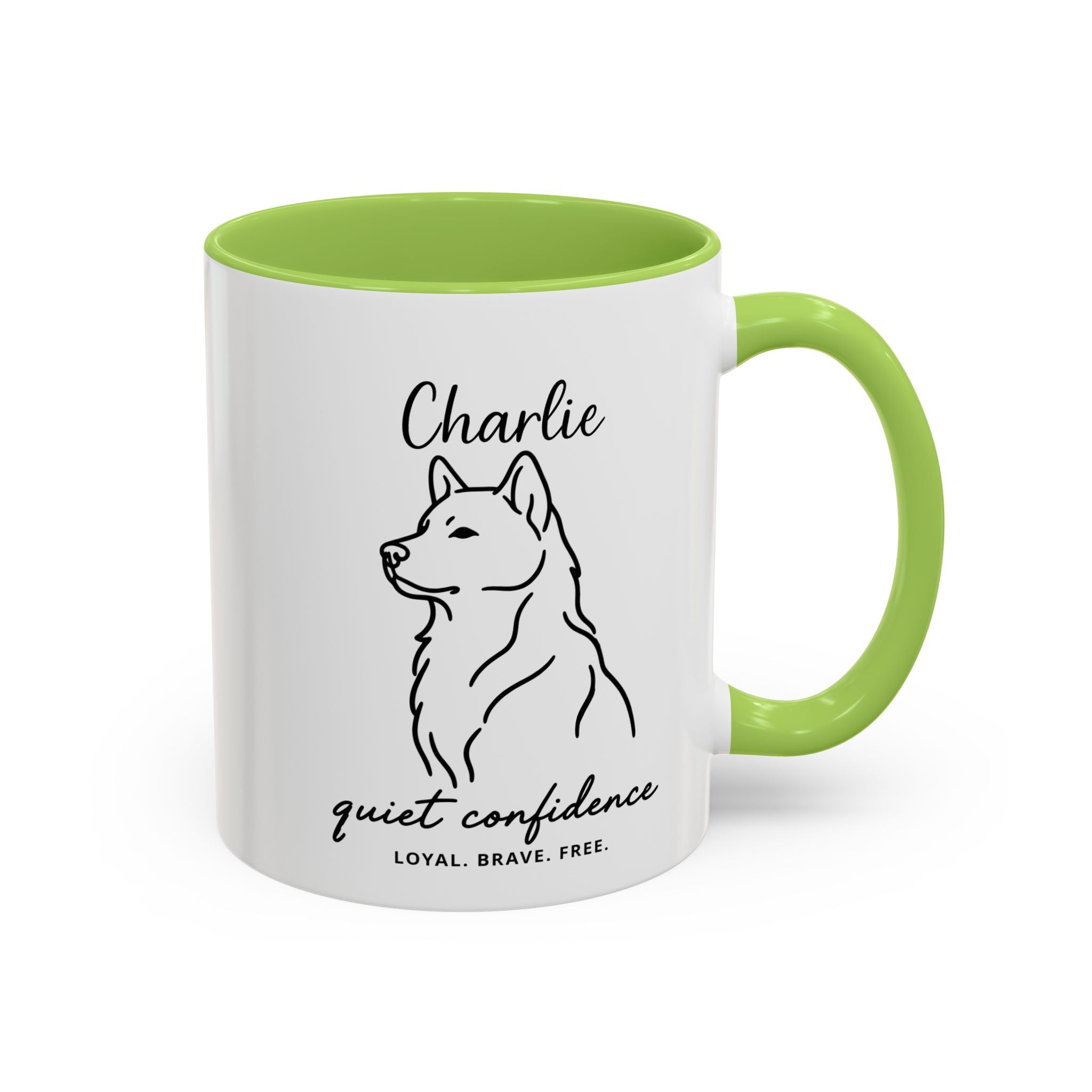 Custom Name Husky Portrait Illustration Accent Coffee Mug (11, 15oz) - Quiet Confidence - Loyal, brave, free