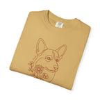 Minimalistic Corgi Pet Botanical Line Art — Cozy Flower Dog Lounge Graphic T-Shirt — view 25