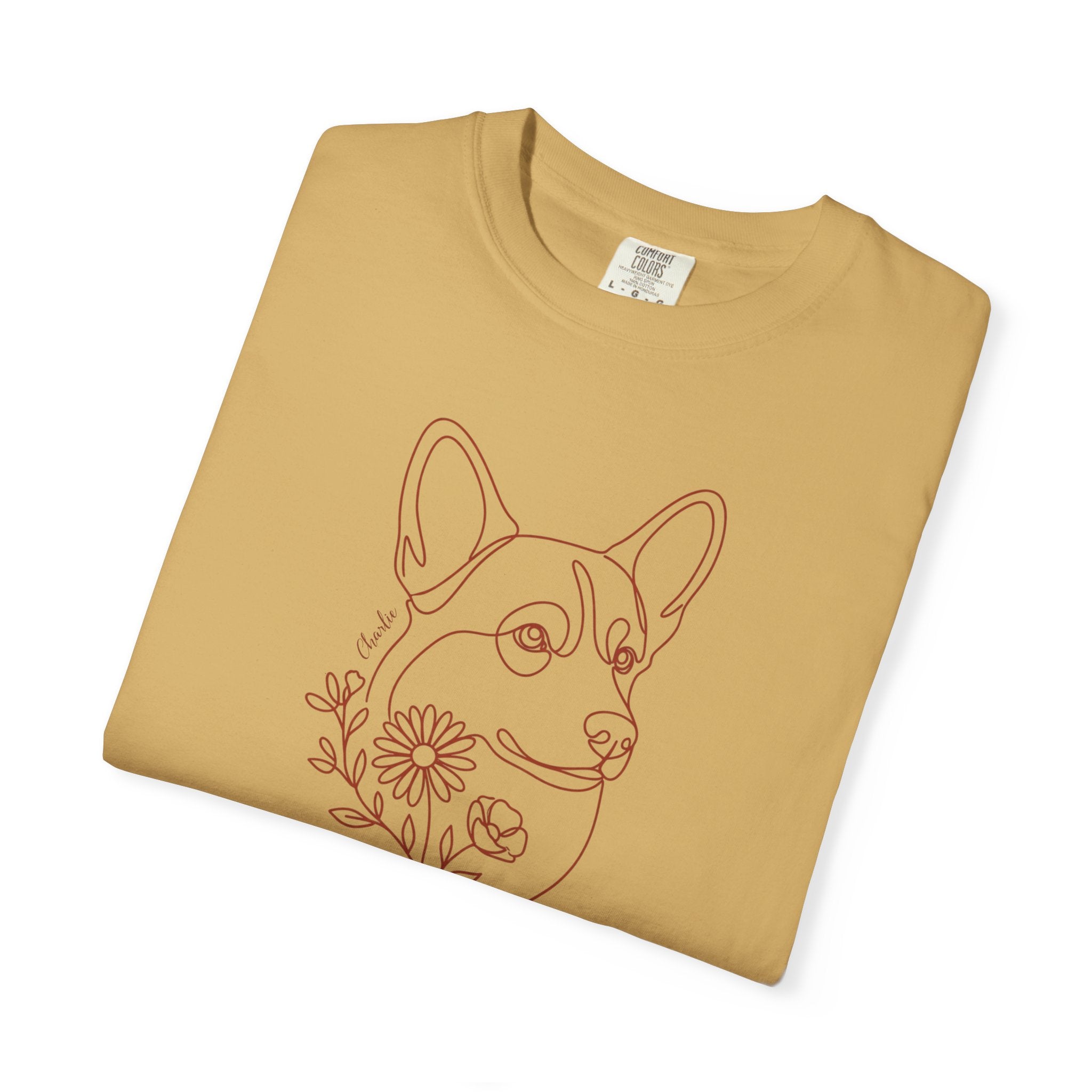 Minimalistic Corgi Pet Botanical Line Art — Cozy Flower Dog Lounge Graphic T-Shirt — view 25