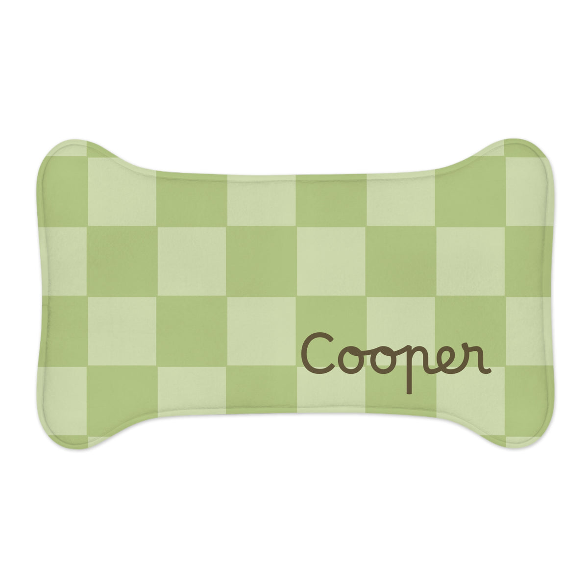 Sage Green Personalized Checkered Pet Feeding Mat — Custom Name Dog Bowl Placemat — view 2