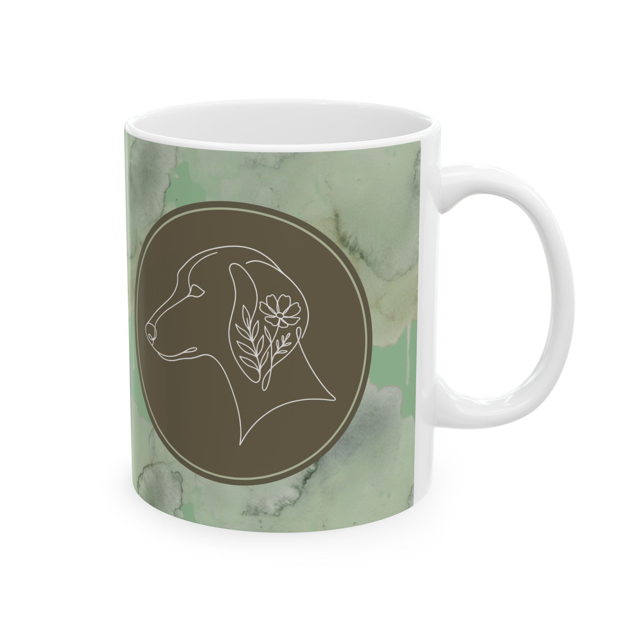 The Hound Line-Art Mug — Sage Watercolor