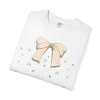 Custom Name Dog Mom T-Shirt | Neutral Ribbon Bow & Floral Graphic Tee | Matching Pet & Owner Quiet Luxury Apparel — view 3