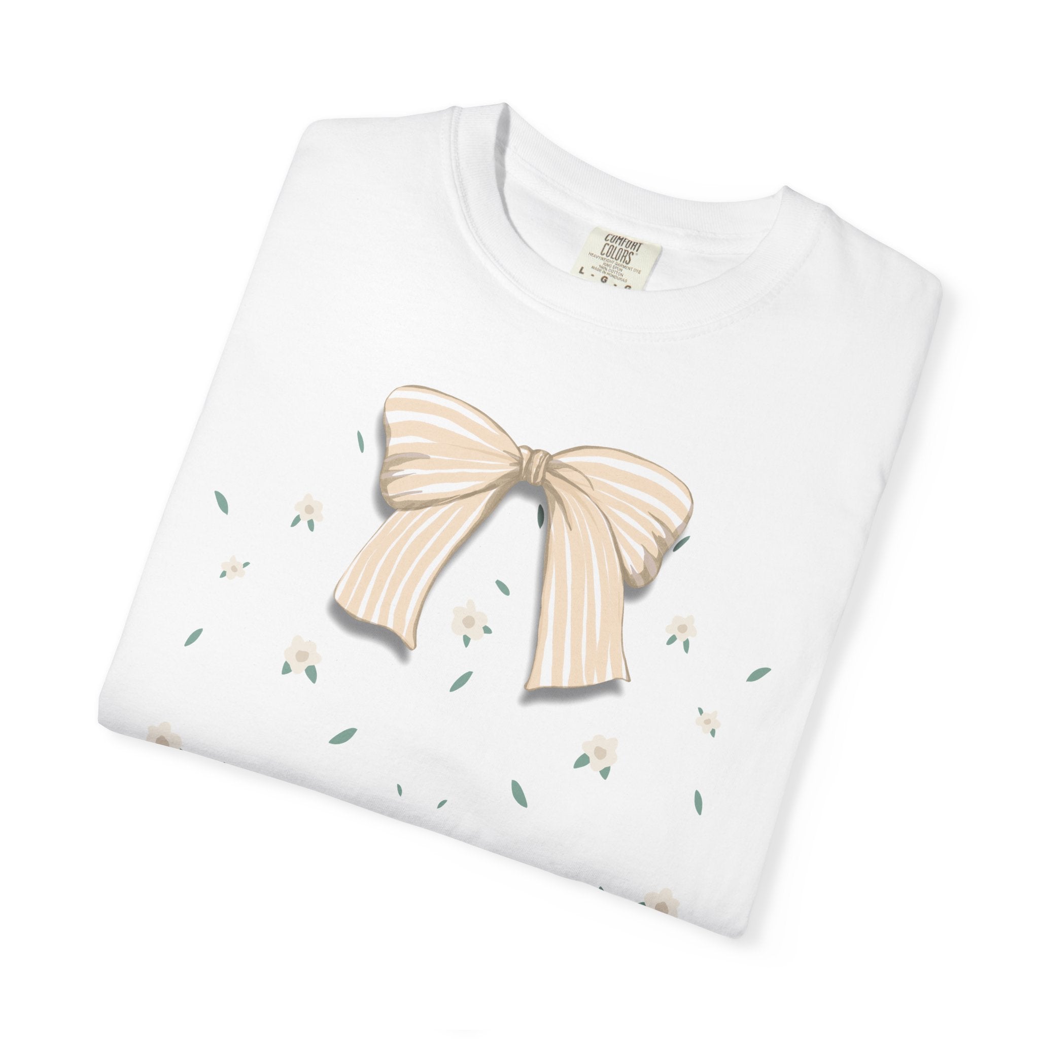 Custom Name Dog Mom T-Shirt | Neutral Ribbon Bow & Floral Graphic Tee | Matching Pet & Owner Quiet Luxury Apparel — view 3