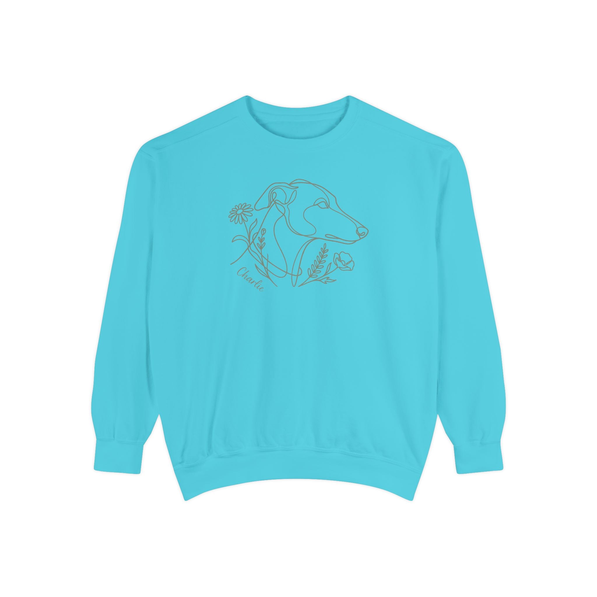 Greyhound Floral Sweatshirt — Minimal Line Art Botanical Floral Dog Crewneck — view 4