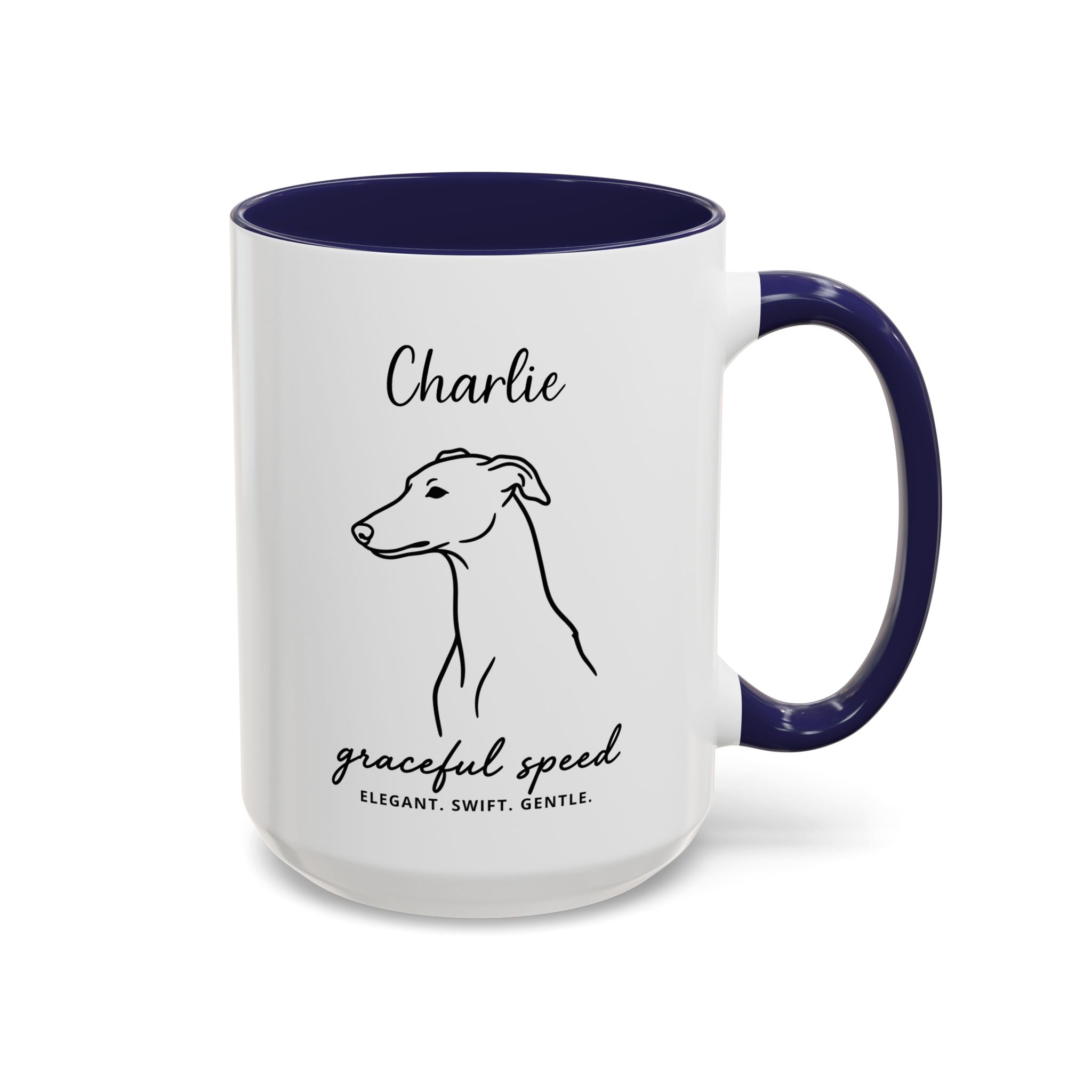 Custom Name Greyhound Portrait Illustration Accent Coffee Mug (11, 15oz) - Graceful Speed - Elegant, Swift, Gentle — view 33