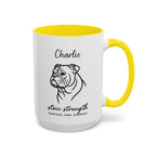 Custom Name Bulldog Portrait Illustration Accent Coffee Mug (11, 15oz) - Stoic Strength - Tenacious, Kind, Steadfast