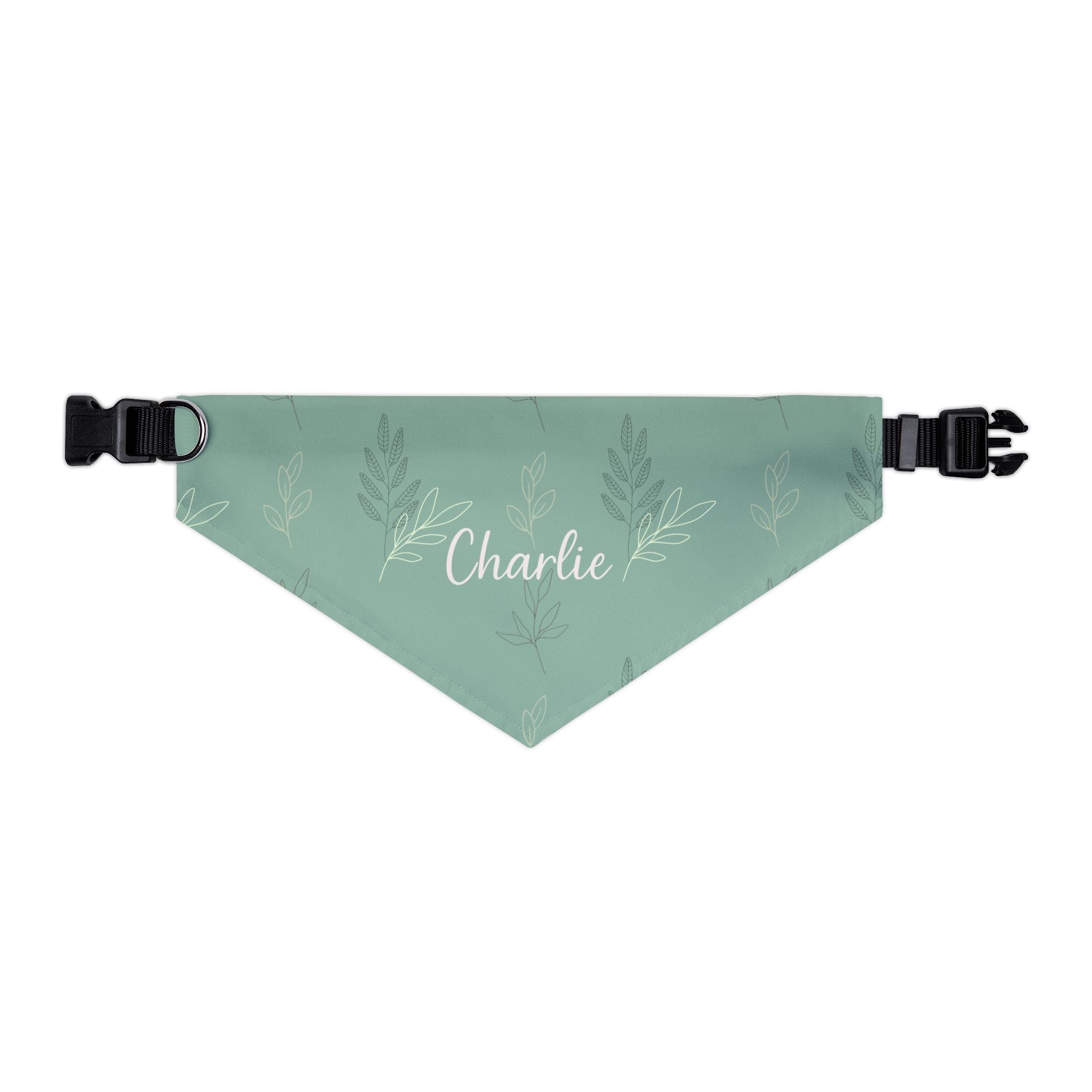 Custom Name Sage Green Botanical Dog Bandana | Adjustable Collar Bandana with Leash D-Ring | Minimalist Luxury Neutral Pet Accessories — view 4