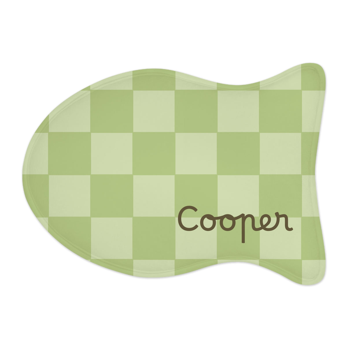Sage Green Personalized Checkered Pet Feeding Mat — Custom Name Dog Bowl Placemat — view 3