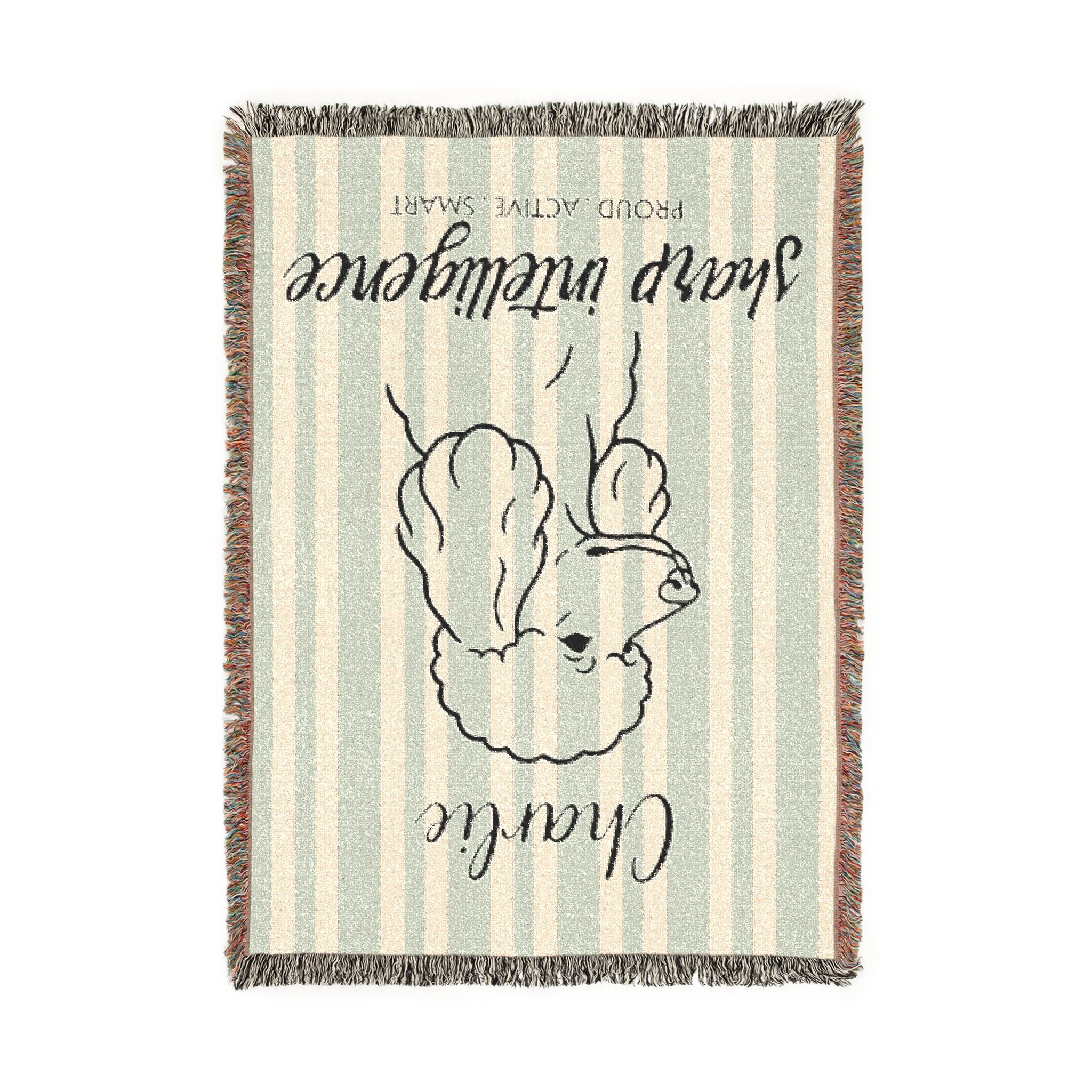 Custom Name Poodle Minimalistic Line Art Woven Blanket — "Sharp Intelligence - Proud, Active Smart" Striped Dog Throw — view 6