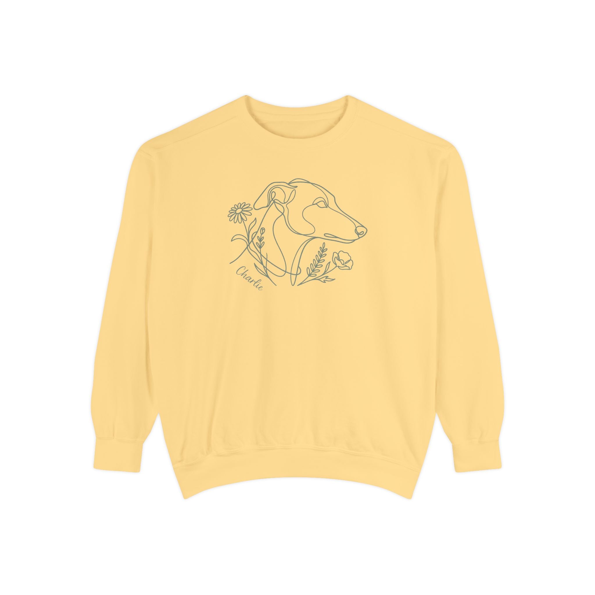 Greyhound Floral Sweatshirt — Minimal Line Art Botanical Floral Dog Crewneck — view 2
