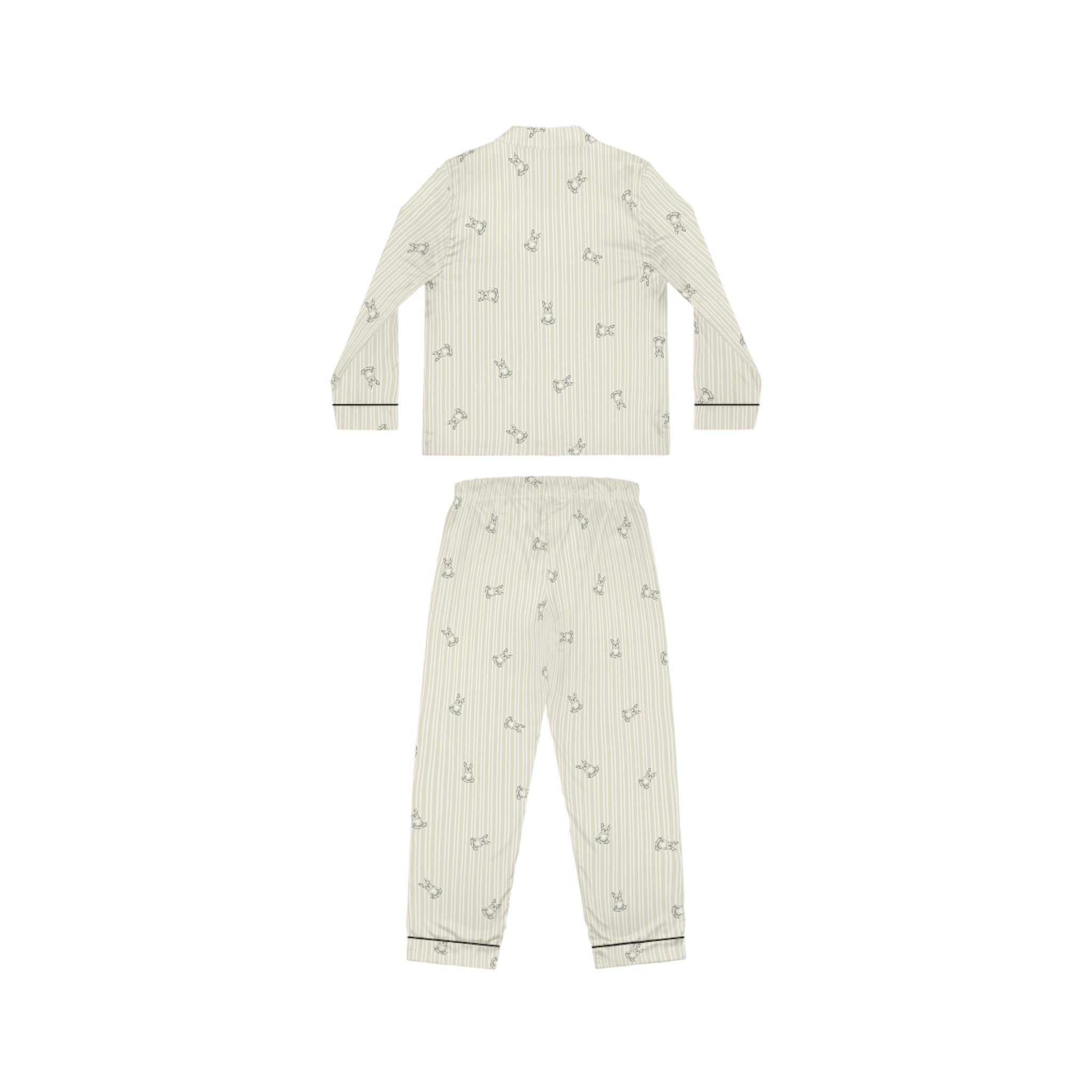 The Meditation Pajamas — Watercolor Frenchie, Pinstripe Satin — view 2