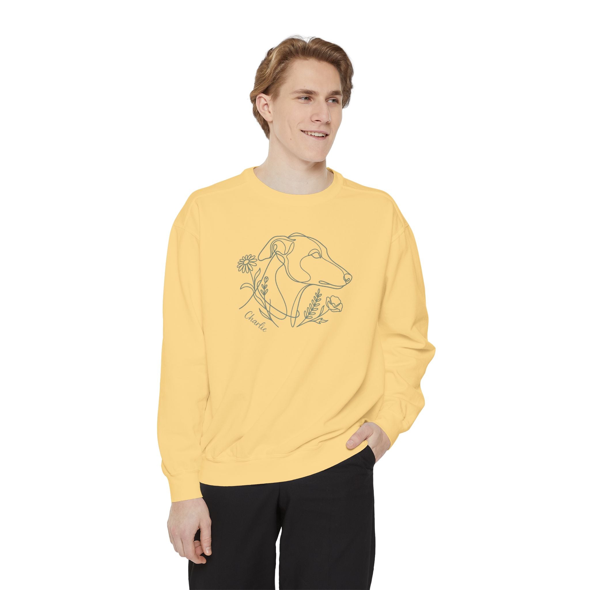 Greyhound Floral Sweatshirt — Minimal Line Art Botanical Floral Dog Crewneck — view 10