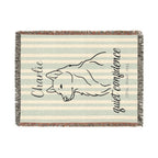 Custom Name Husky Minimalistic Line Art Woven Blanket — "Quiet Confidence - Loyal, Brave, Free" Striped Dog Throw (Seafoam & Charcoal) — view 10