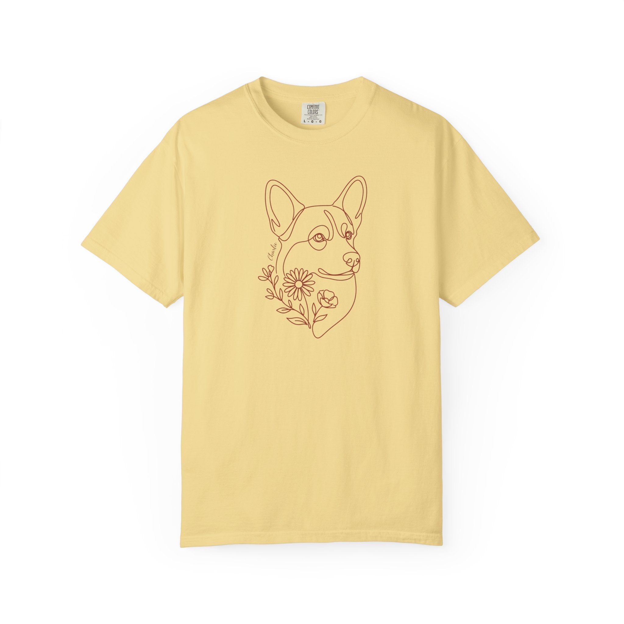 Minimalistic Corgi Pet Botanical Line Art — Cozy Flower Dog Lounge Graphic T-Shirt — view 8
