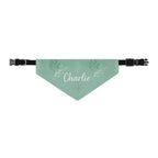 Custom Name Sage Green Botanical Dog Bandana | Adjustable Collar Bandana with Leash D-Ring | Minimalist Luxury Neutral Pet Accessories — view 3