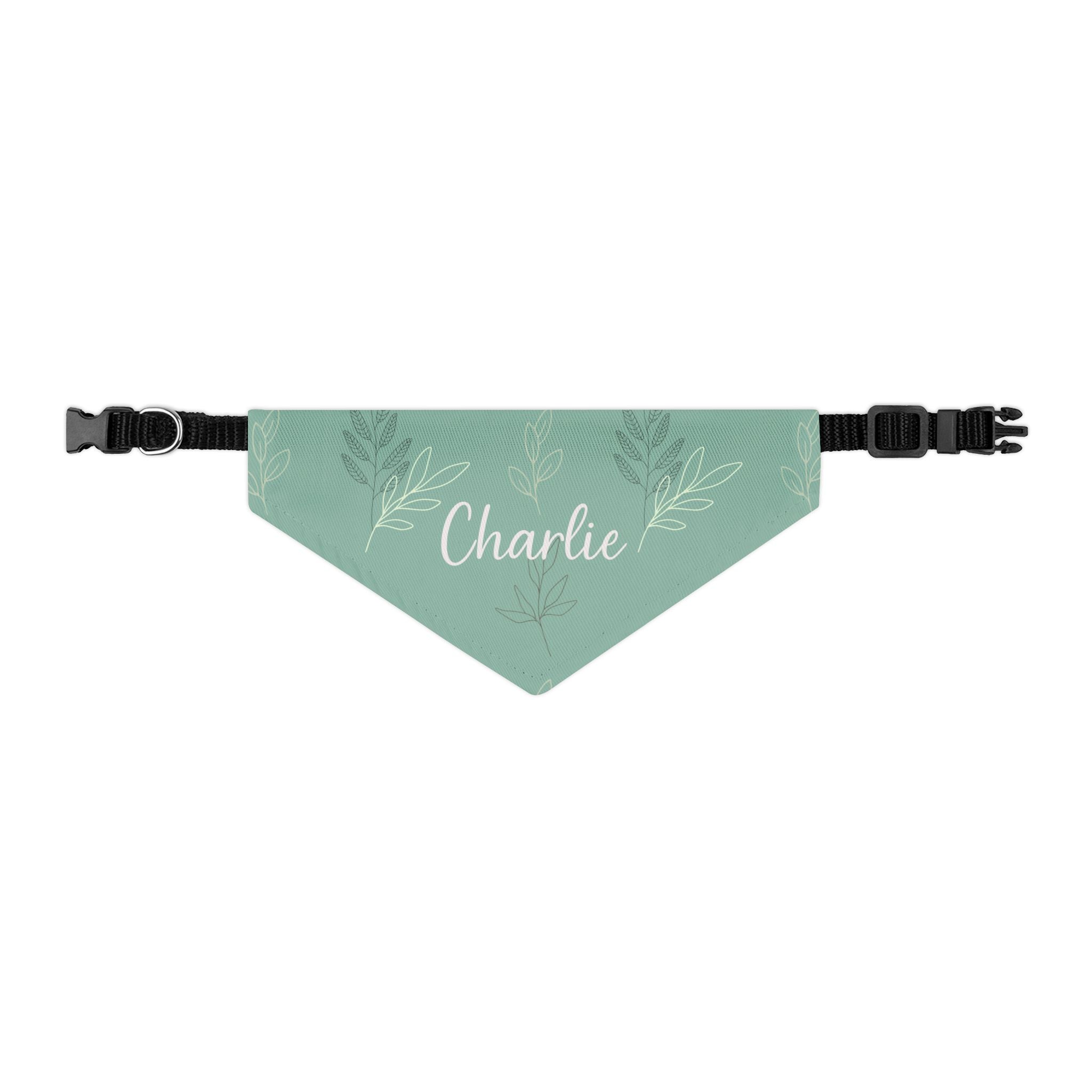 Custom Name Sage Green Botanical Dog Bandana | Adjustable Collar Bandana with Leash D-Ring | Minimalist Luxury Neutral Pet Accessories — view 3