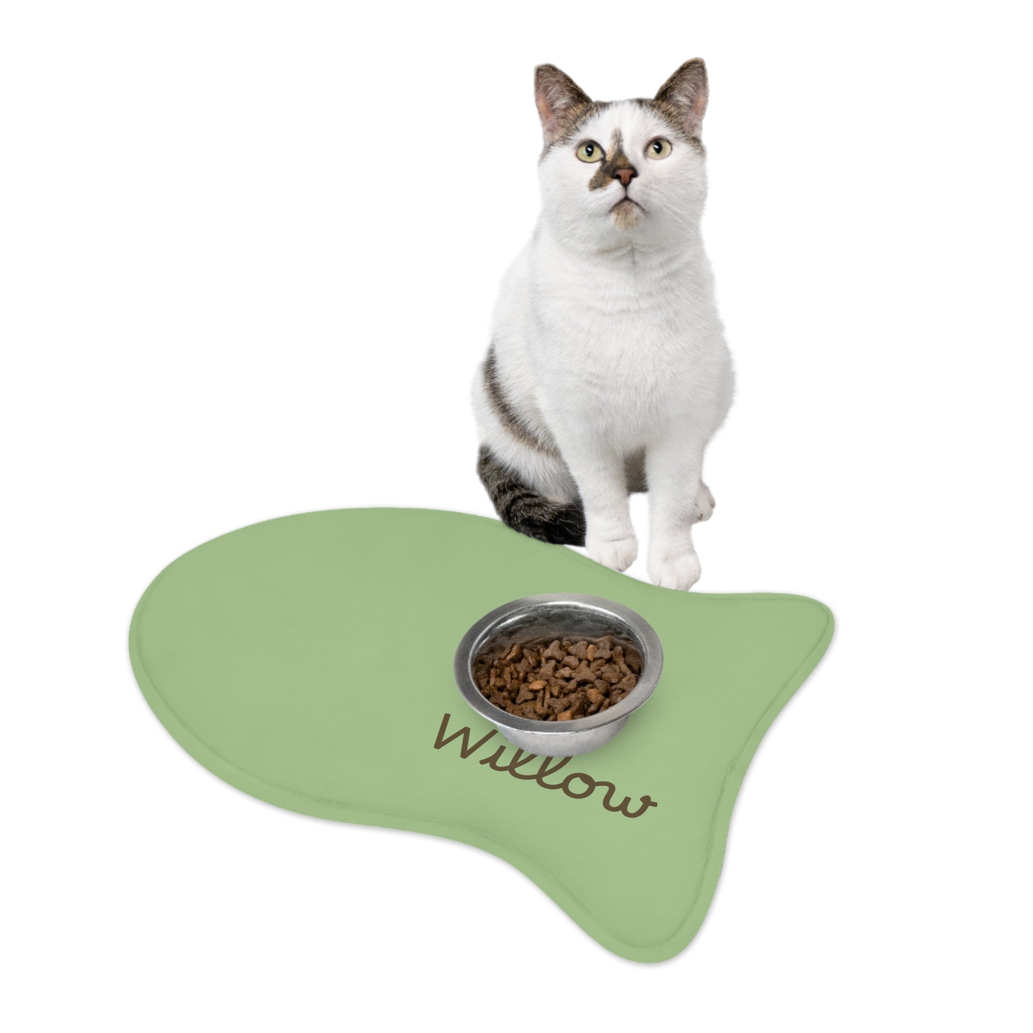 Sage Personalized Dog Feeding Mat — Sage Green Bone-Shaped Placemat with Name — view 10