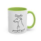 Custom Name Greyhound Portrait Illustration Accent Coffee Mug (11, 15oz) - Graceful Speed - Elegant, Swift, Gentle