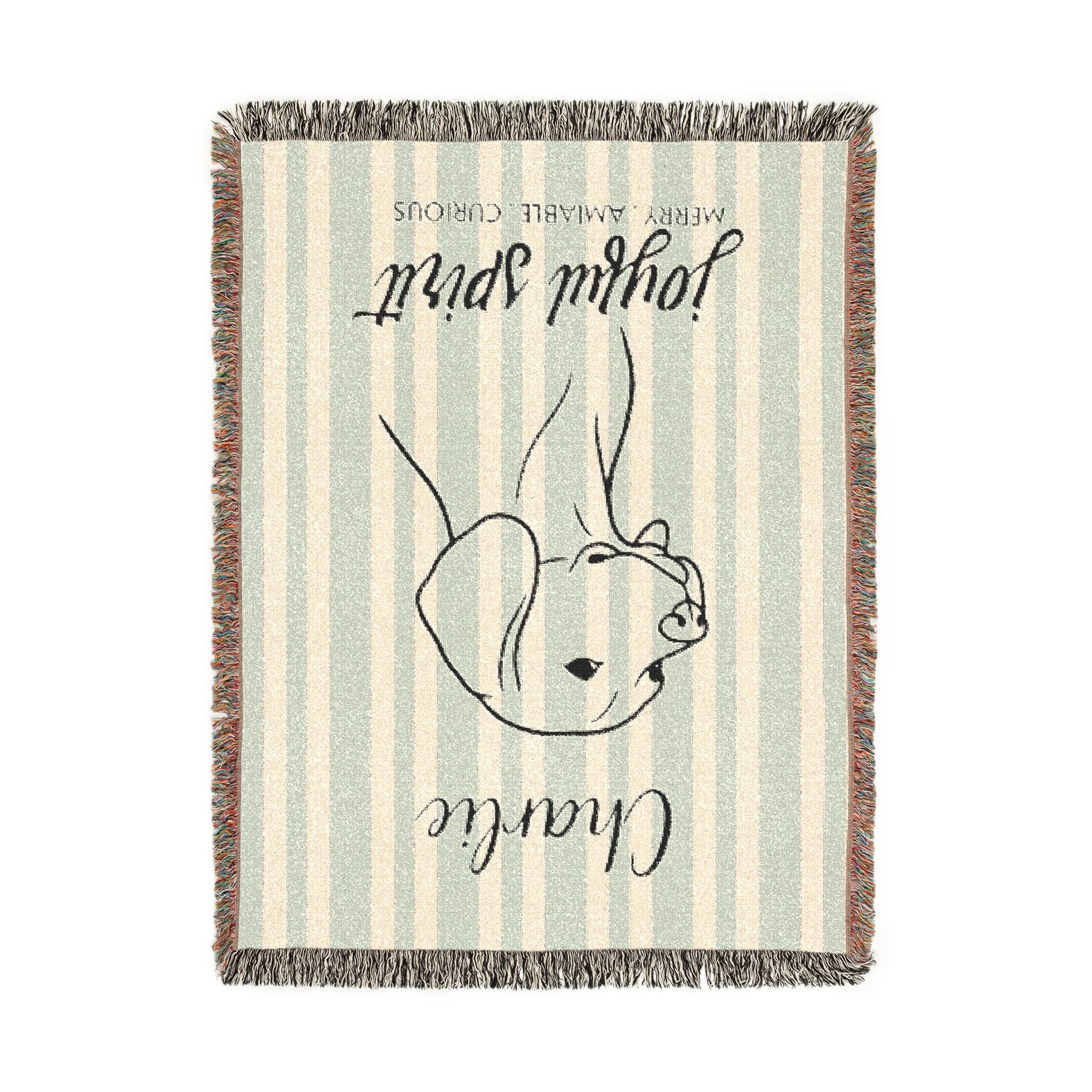 Custom Name Beagle Minimalistic Line Art Woven Blanket — "Joyful Spirit - Merry, Amiable, Curious" Striped Dog Throw — view 11