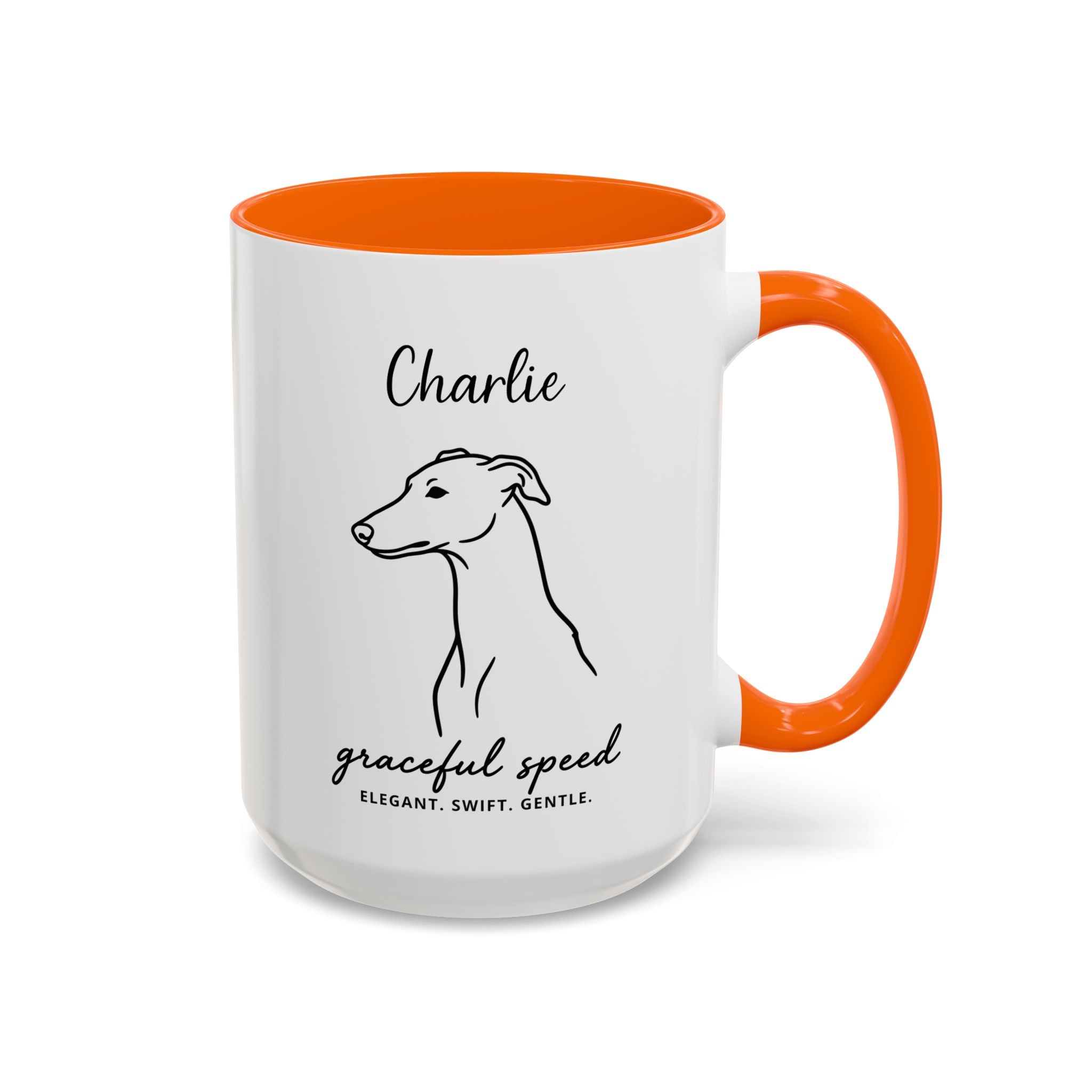Custom Name Greyhound Portrait Illustration Accent Coffee Mug (11, 15oz) - Graceful Speed - Elegant, Swift, Gentle