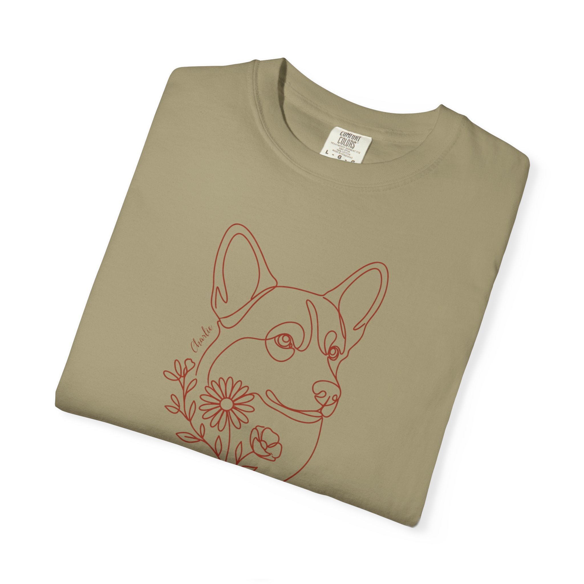 Minimalistic Corgi Pet Botanical Line Art — Cozy Flower Dog Lounge Graphic T-Shirt — view 28