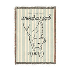 Custom Name Husky Minimalistic Line Art Woven Blanket — "Quiet Confidence - Loyal, Brave, Free" Striped Dog Throw (Seafoam & Charcoal) — view 6