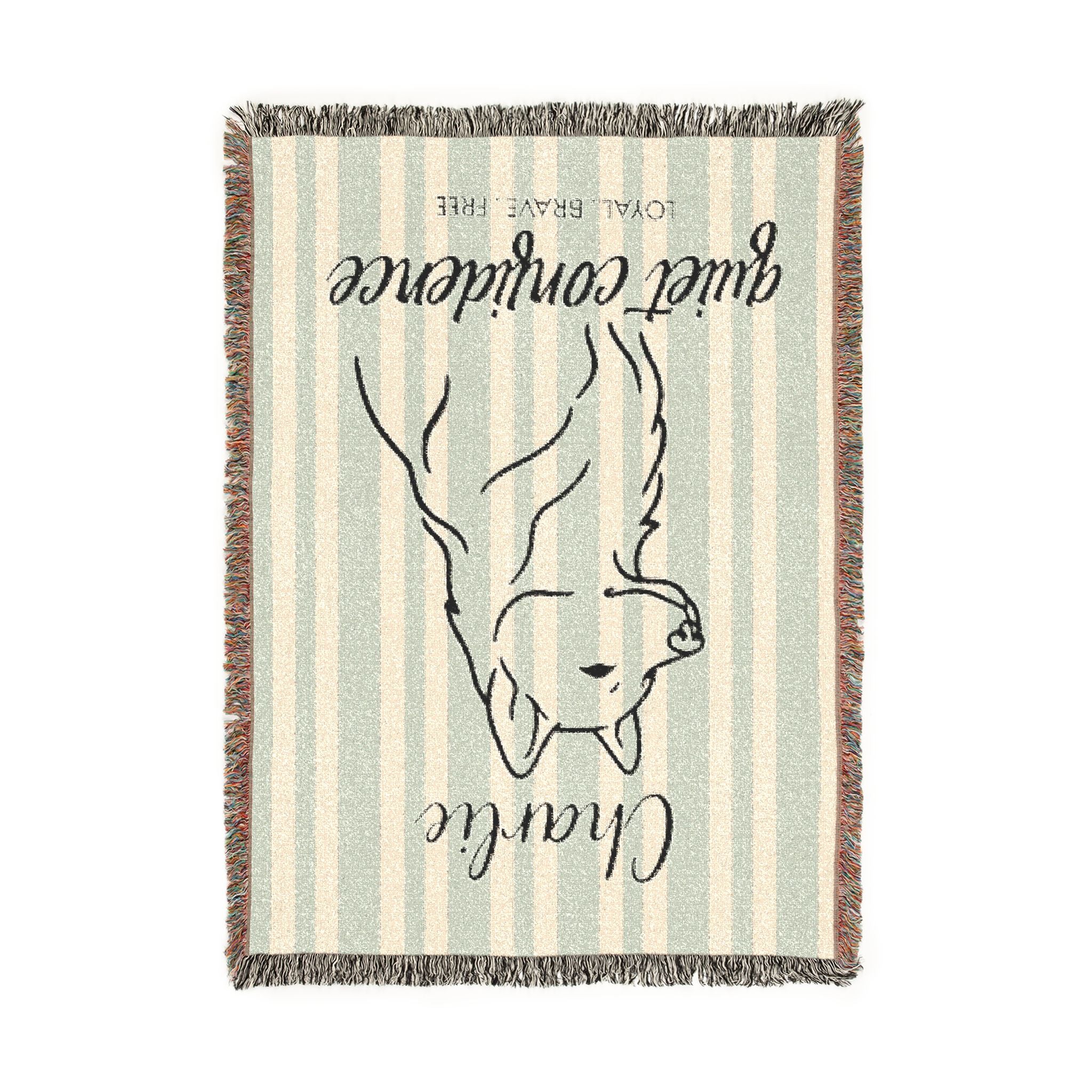 Custom Name Husky Minimalistic Line Art Woven Blanket — "Quiet Confidence - Loyal, Brave, Free" Striped Dog Throw (Seafoam & Charcoal) — view 6