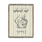 Custom Name Bulldog Minimalistic Line Art Woven Blanket — "Stoic Strength - Tenacious, Kind, Steadfast" Striped Dog Throw — view 11