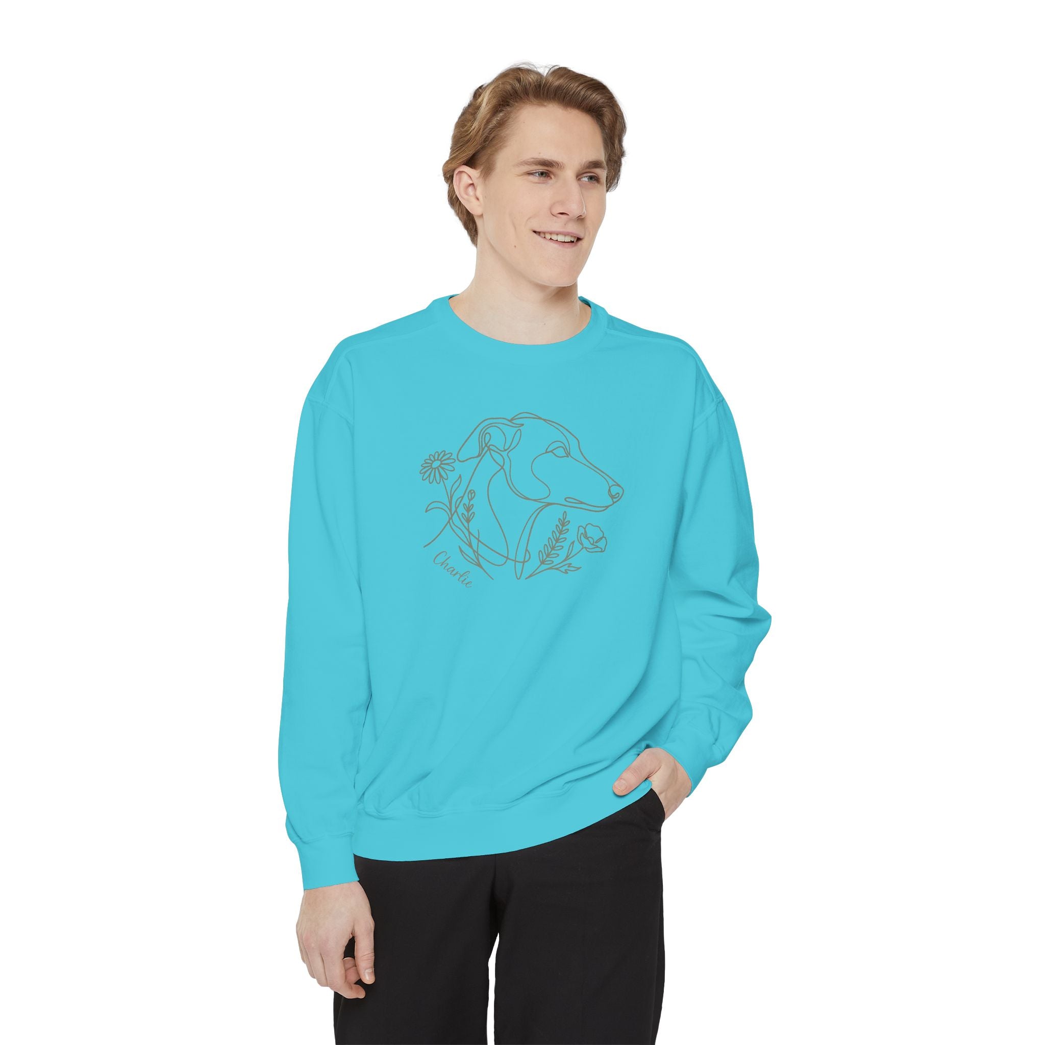 Greyhound Floral Sweatshirt — Minimal Line Art Botanical Floral Dog Crewneck — view 16