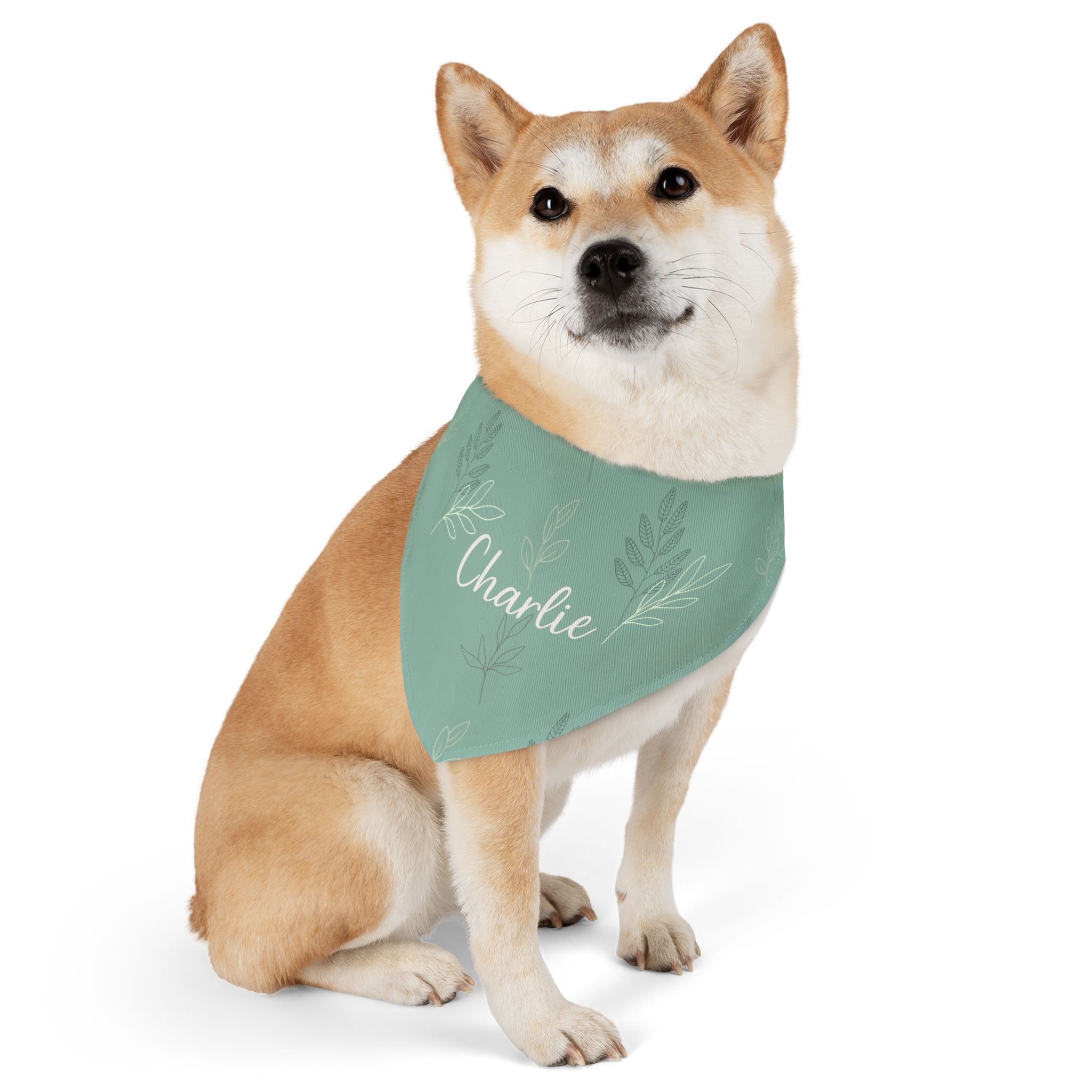 Custom Name Sage Green Botanical Dog Bandana | Adjustable Collar Bandana with Leash D-Ring | Minimalist Luxury Neutral Pet Accessories — view 5
