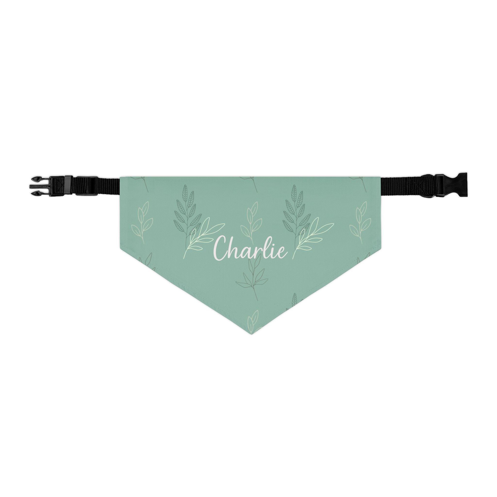 Custom Name Sage Green Botanical Dog Bandana | Adjustable Collar Bandana with Leash D-Ring | Minimalist Luxury Neutral Pet Accessories — Aspen Paws