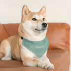 Custom Name Sage Green Botanical Dog Bandana | Adjustable Collar Bandana with Leash D-Ring | Minimalist Luxury Neutral Pet Accessories — view 7