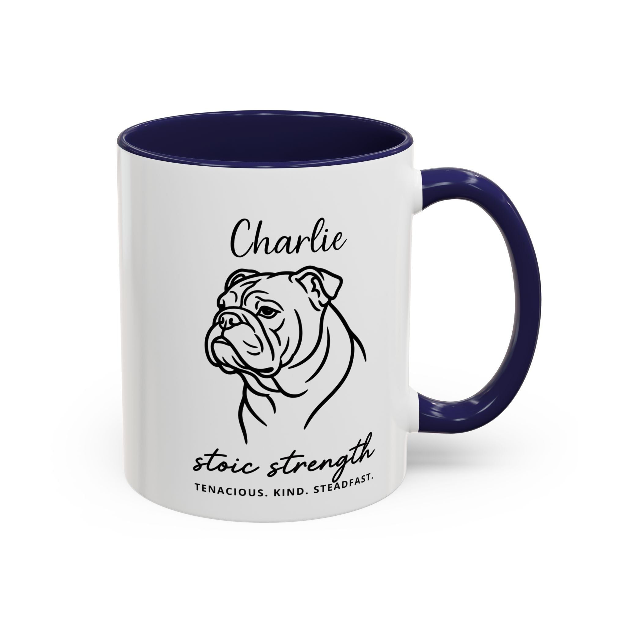Custom Name Bulldog Portrait Illustration Accent Coffee Mug (11, 15oz) - Stoic Strength - Tenacious, Kind, Steadfast — view 21