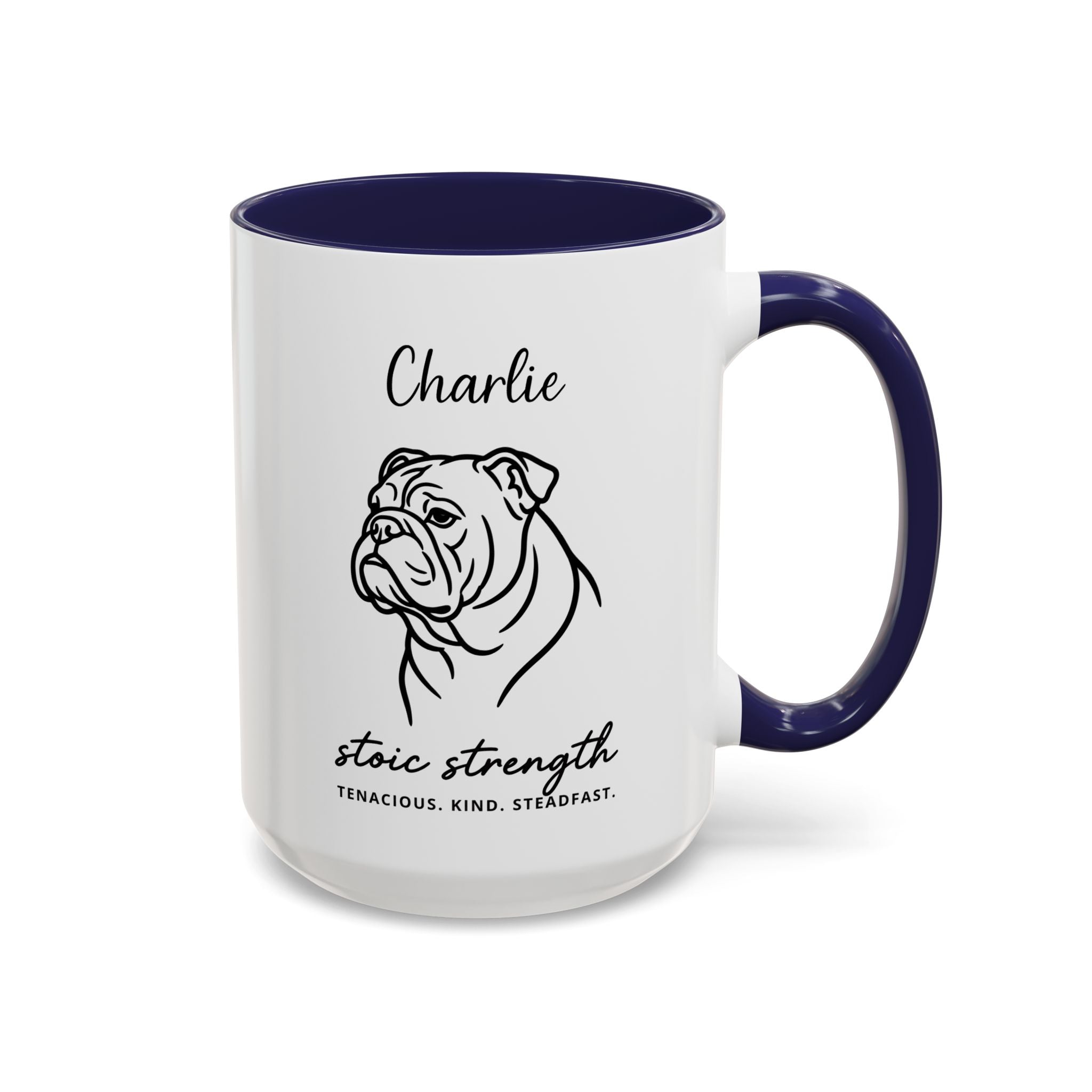 Custom Name Bulldog Portrait Illustration Accent Coffee Mug (11, 15oz) - Stoic Strength - Tenacious, Kind, Steadfast — view 33