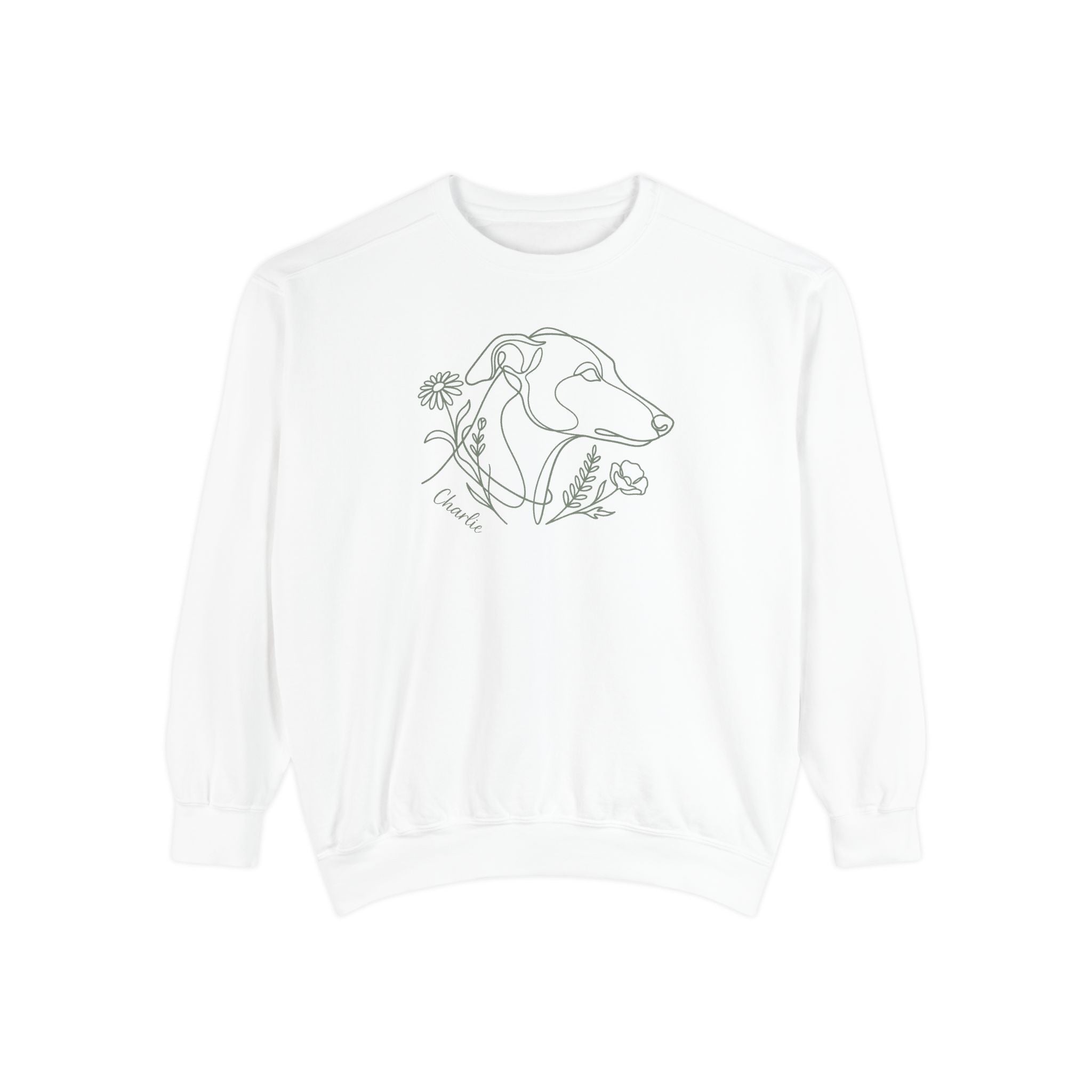 Greyhound Floral Sweatshirt — Minimal Line Art Botanical Floral Dog Crewneck — Aspen Paws