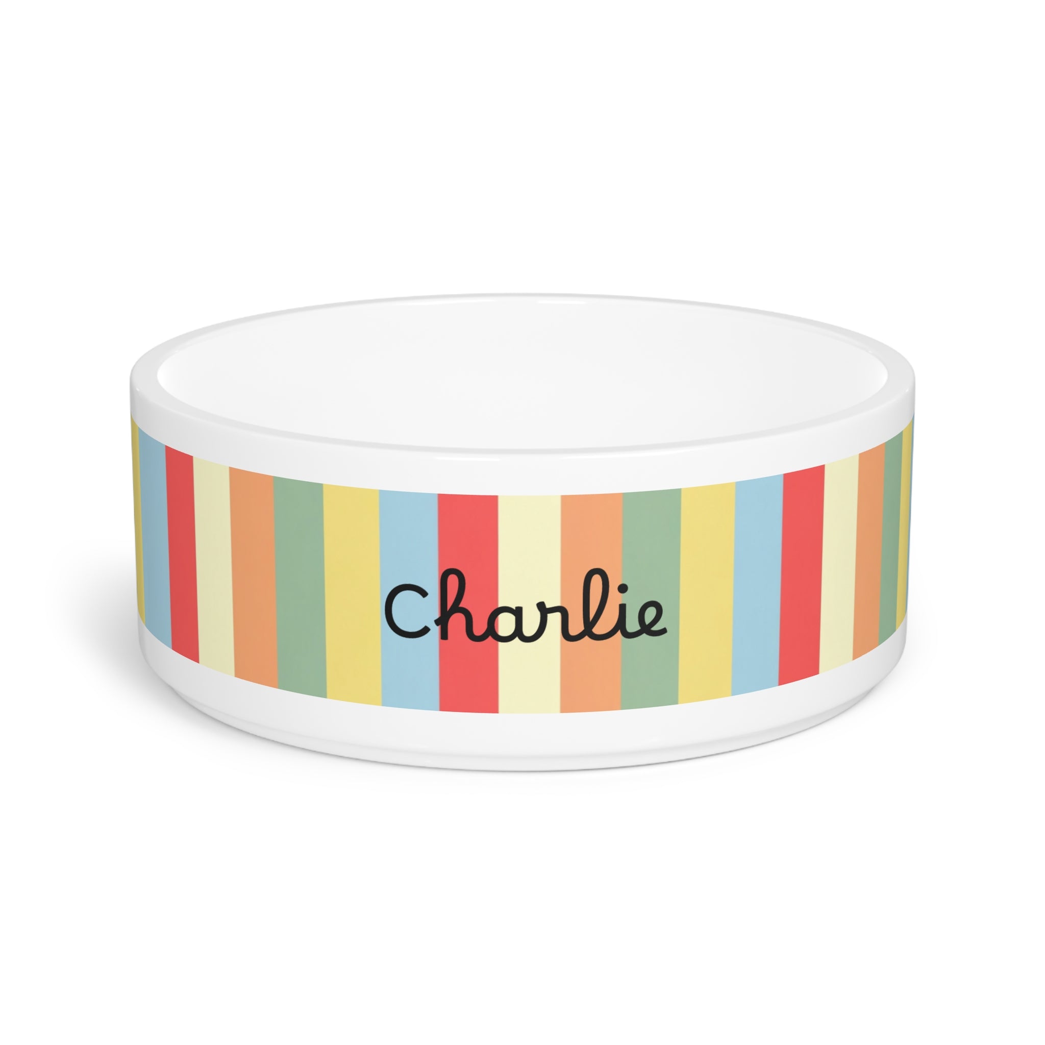 Custom Pet Bowl — Colorful Vertical Stripes Personalized with Name — Aspen Paws