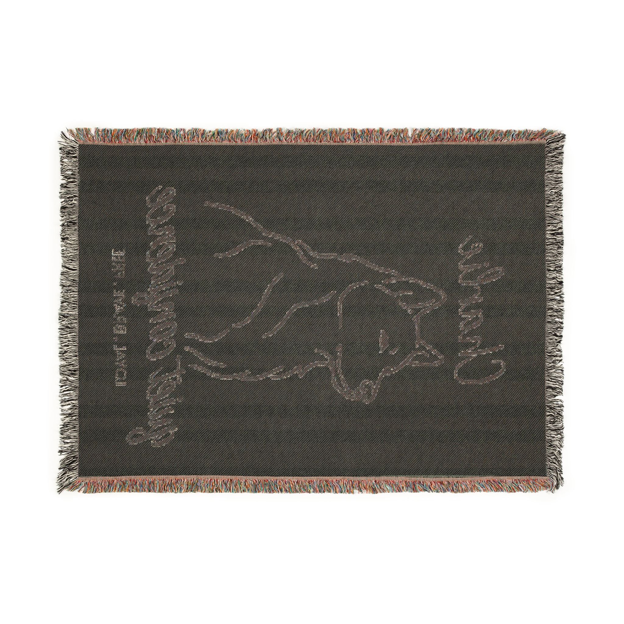 Custom Name Husky Minimalistic Line Art Woven Blanket — "Quiet Confidence - Loyal, Brave, Free" Striped Dog Throw (Seafoam & Charcoal) — view 4