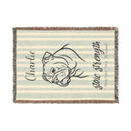 Custom Name Bulldog Minimalistic Line Art Woven Blanket — "Stoic Strength - Tenacious, Kind, Steadfast" Striped Dog Throw — Aspen Paws