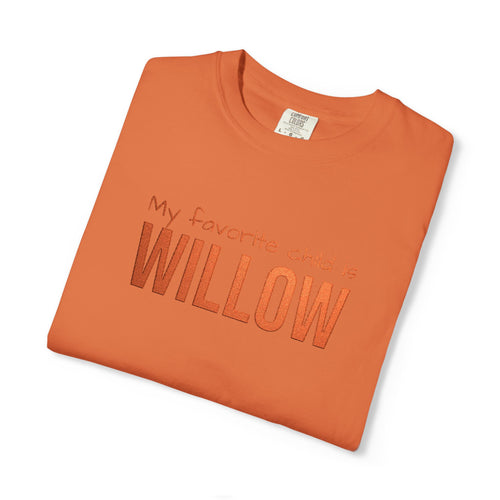 "My favorite Child" Custom Pet Name Tonal T-Shirt — Vintage Orange Graphic Tee — view 2