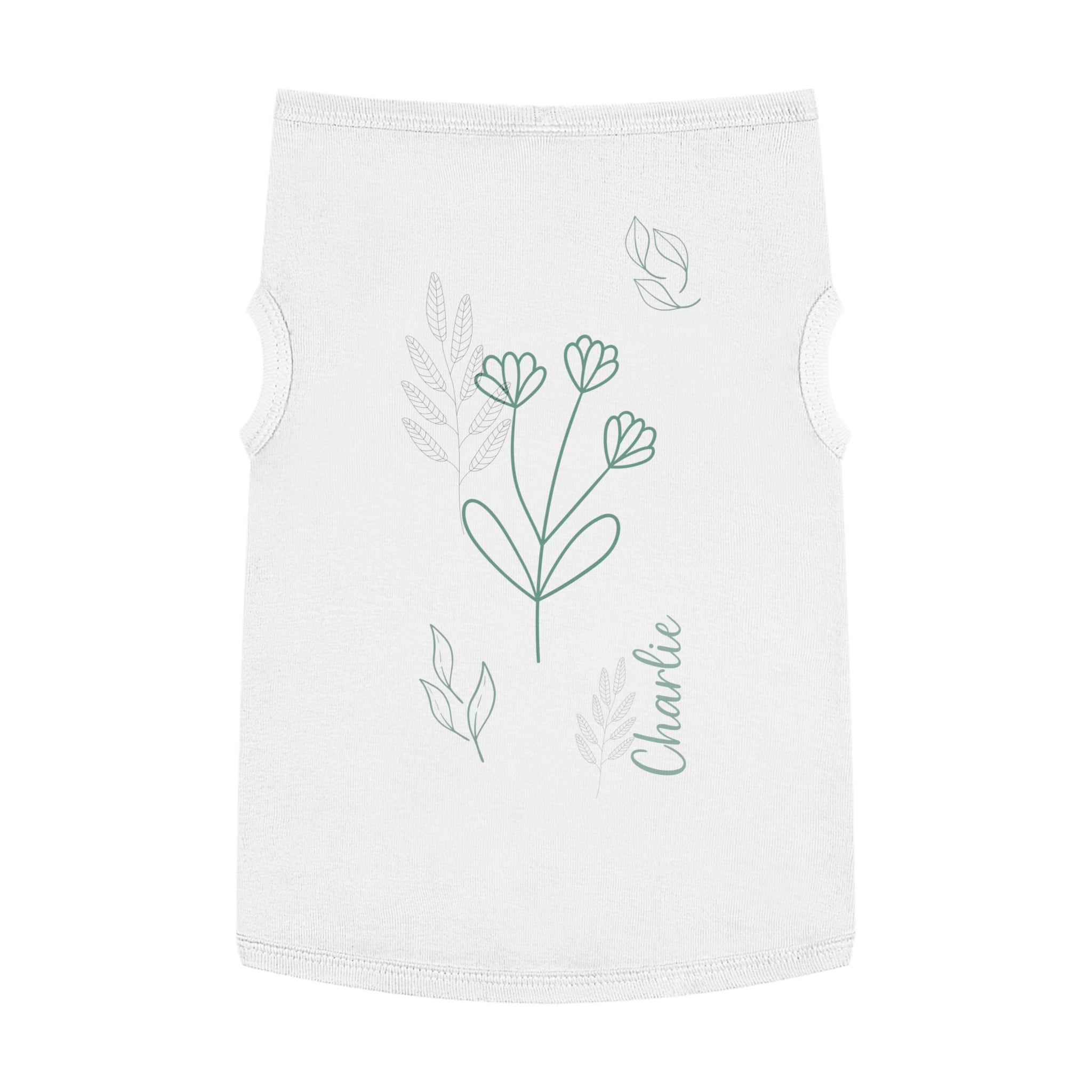 The Wildflower Custom Name Dog Tank Top | Organic Botanical Wildflower Pet Vest | Quiet Luxury Neutral Pet Apparel — view 3