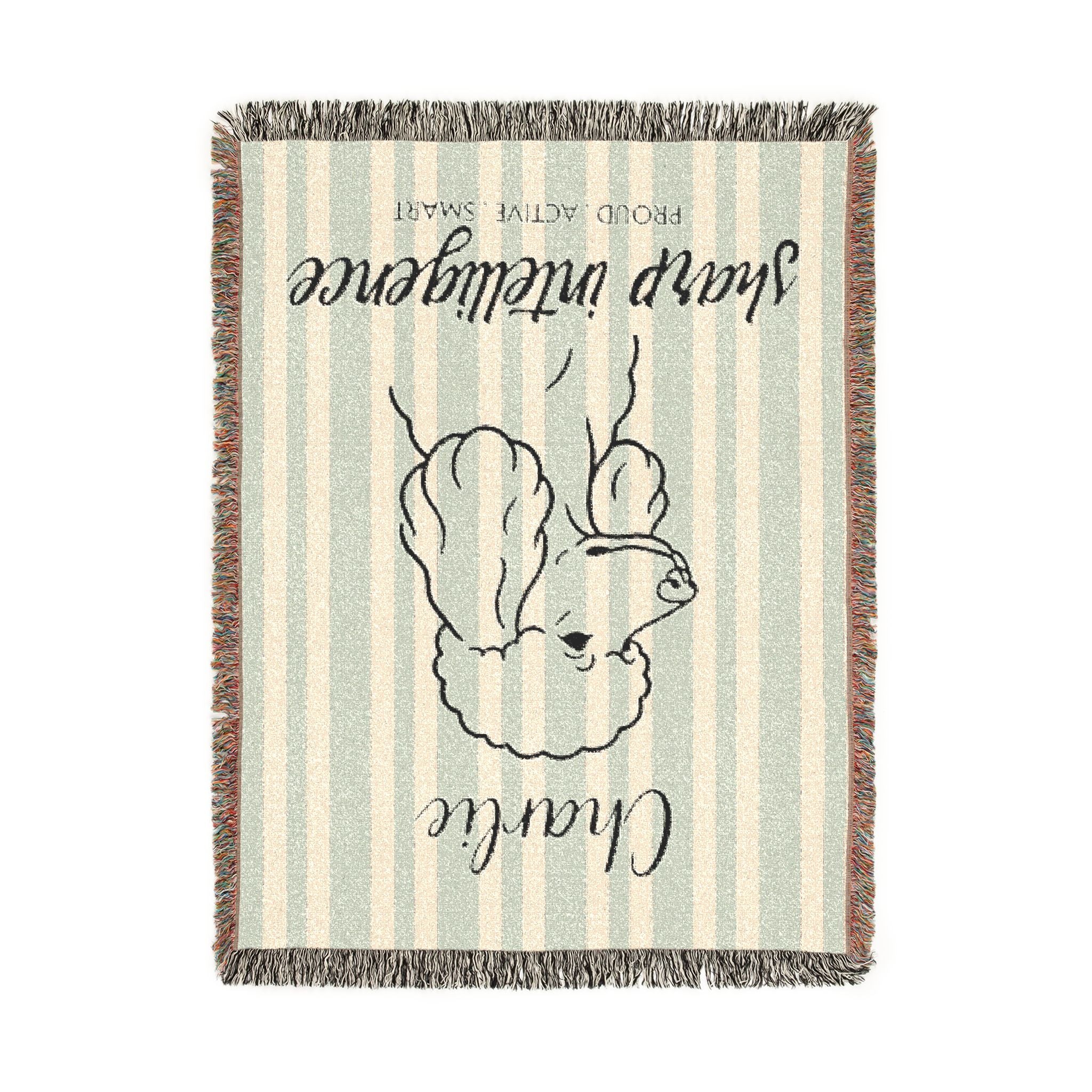 Custom Name Poodle Minimalistic Line Art Woven Blanket — "Sharp Intelligence - Proud, Active Smart" Striped Dog Throw — view 11