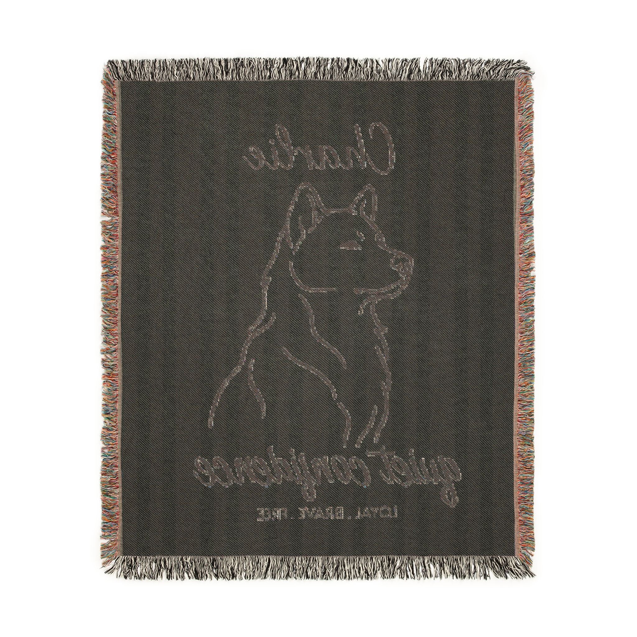 Custom Name Husky Minimalistic Line Art Woven Blanket — "Quiet Confidence - Loyal, Brave, Free" Striped Dog Throw (Seafoam & Charcoal) — view 9