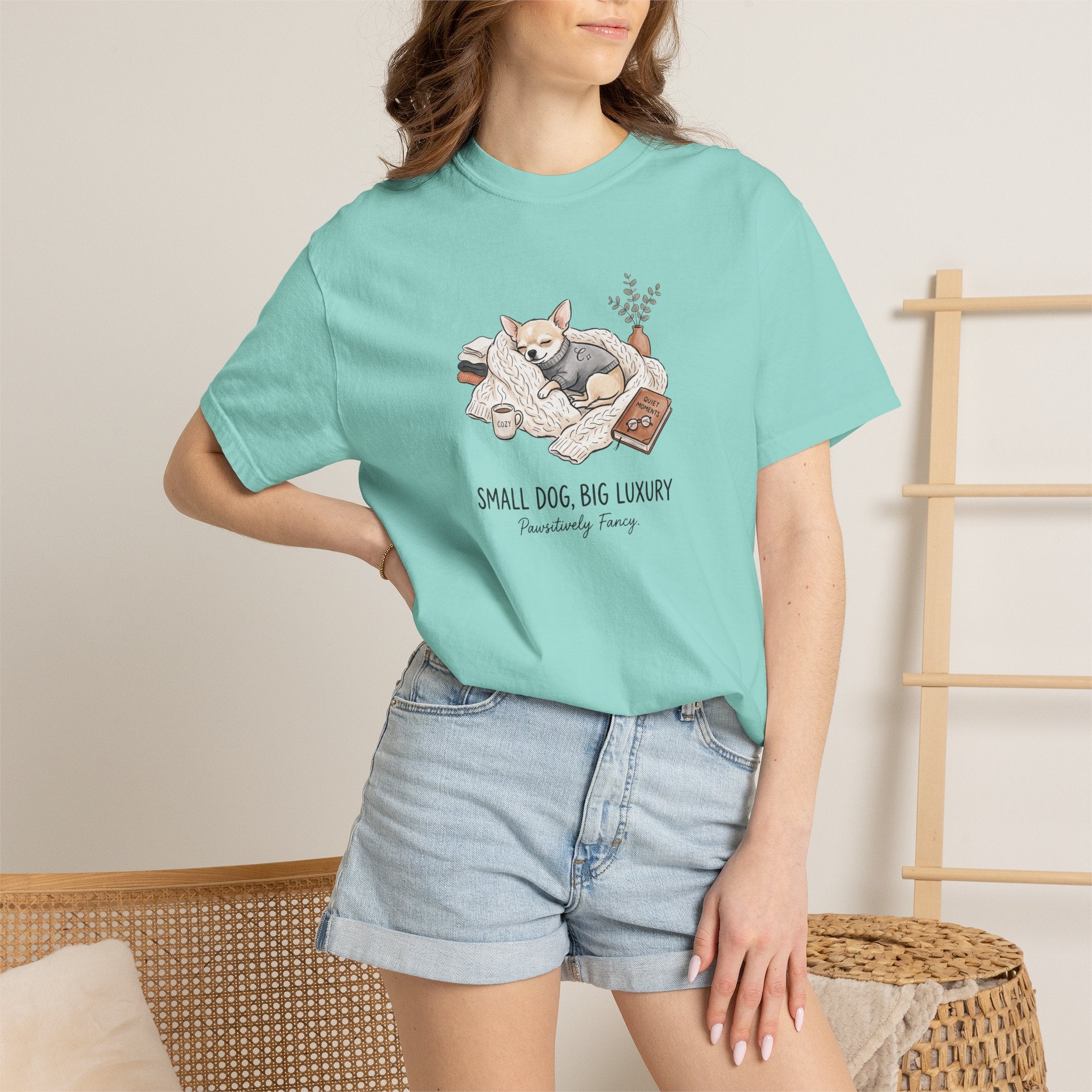 Small Dog Big Luxury Shirt, Cozy Dog Mom Graphic Tee, Aesthetic Pet Lover T-Shirt, Funny Chihuahua Shirt, Spoiled Dog Mom Gift, Hygge Dog Tee
