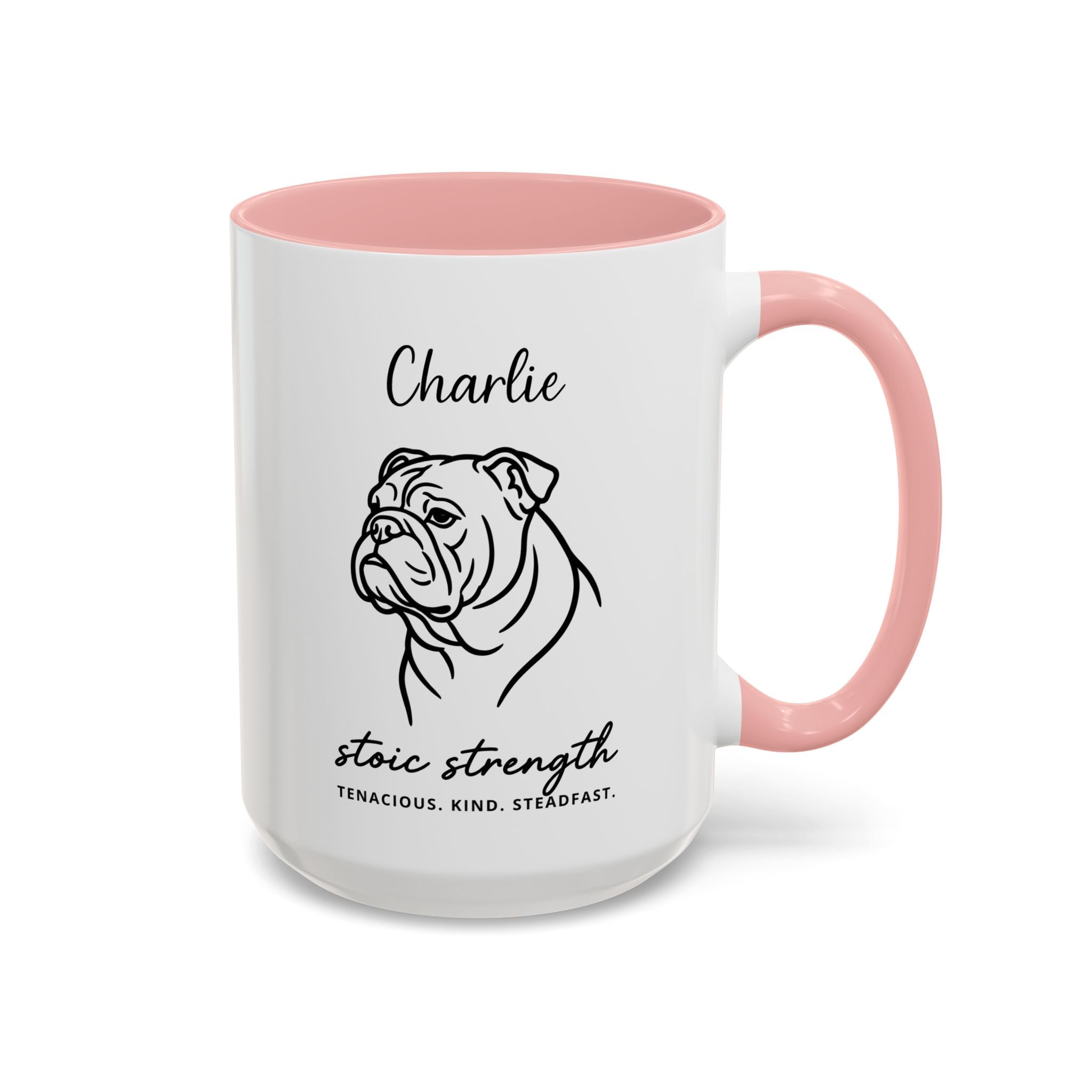 Custom Name Bulldog Portrait Illustration Accent Coffee Mug (11, 15oz) - Stoic Strength - Tenacious, Kind, Steadfast — view 36